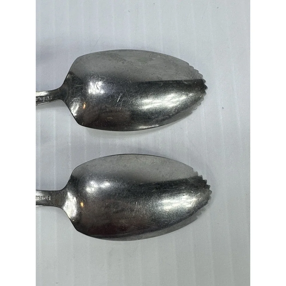 5 Vintage Serrated Citrus Stainless‎ Spoons Black Plastic Handle 6